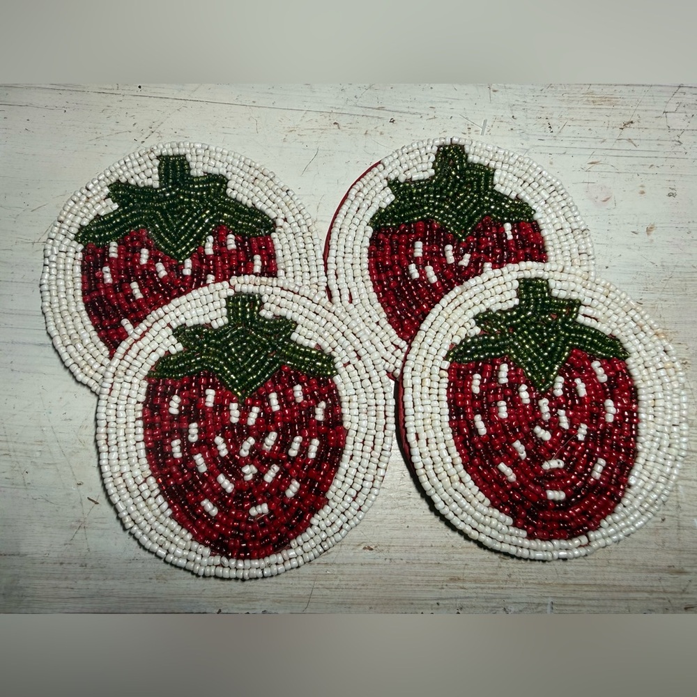 Beaded Strawberry Coasters